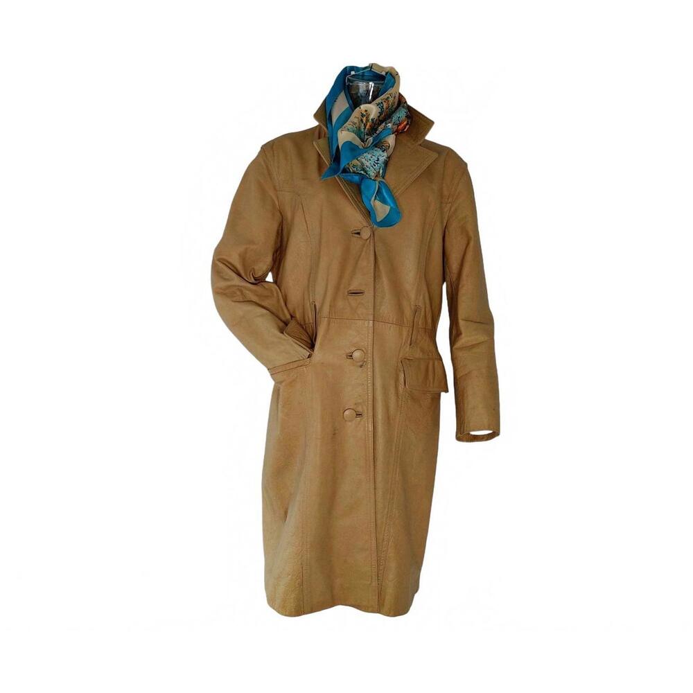 Rem Garson Italy Trench Coat Women Beige Leather US 12 [COPY]